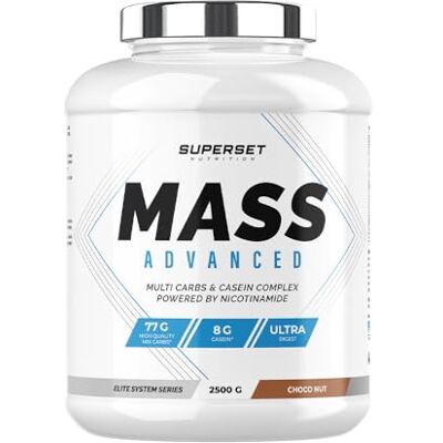 SUPERSET NUTRITION Mass Advanced (2,5kg) Gainers en poudre Favorise le gain de masse musculaire, apport important en calories + Vitamines Choco-Nut SUPERSET NUTRITION Mass Advanced (2,5kg) Gainers en poudre Favorise le gain de masse musculaire, apport important en calories + Vitamines Choco-Nut