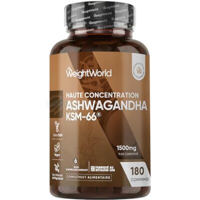 WeightWorld Ashwagandha KSM-66 1500mg/Comprimé 180 Micro Comprimés Vegan (6 Mois) 5% Withanolides Extrait d'Ashwagandha Poudre Ratio 12:1 (Ginseng Indien Withania Somnifera) WeightWorld Ashwagandha KSM-66 1500mg/Comprimé 180 Micro Comprimés Vegan (6 Mois) 5% Withanolides Extrait d'Ashwagandha Poudre Ratio 12:1 (Ginseng Indien Withania Somnifera)