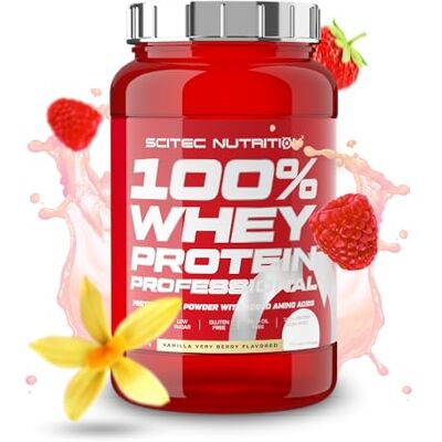 Scitec Nutrition 100% Whey Protein Professional Complexe de whey Concentré et isolat de lactosérum avec enzymes digestives protéines pour les muscles 920 g, Vanille-Very Berry Scitec Nutrition 100% Whey Protein Professional Complexe de whey Concentré et isolat de lactosérum avec enzymes digestives protéines pour les muscles 920 g, Vanille-Very Berry