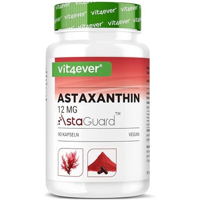 Vit4ever Astaxanthine 12 mg AstaGuard® 90 Gélules Vegan Hautement Dosé Réserve de 6 Mois Oléorésine Premium de Haematococcus pluvialis Vit4ever Astaxanthine 12 mg AstaGuard® 90 Gélules Vegan Hautement Dosé Réserve de 6 Mois Oléorésine Premium de Haematococcus pluvialis