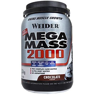 Weider Mega Mass 2000 Calories Complément alimentaire Chocolat 1500 g Weider Mega Mass 2000 Calories Complément alimentaire Chocolat 1500 g