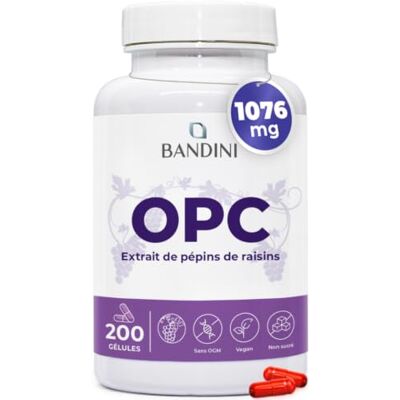 BANDINI ® OPC Extrait de Pépins de Raisin 1052mg par jour 200 Gélules pour 3 mois Hautement dosées Teneur HPLC le plus Élevée Raisins Italiens purs (95%) + Vitamine C Antioxydant Vegan BANDINI ® OPC Extrait de Pépins de Raisin 1052mg par jour 200 Gélules pour 3 mois Hautement dosées Teneur HPLC le plus Élevée Raisins Italiens purs (95%) + Vitamine C Antioxydant Vegan