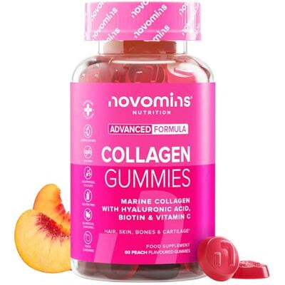 Novomins Collagen Gummies Marine Collagen Gummies Superieur Type 1 gehydrolyseerd collageen Doordrenkt met biotine, vitamine C en hyaluronzuur door Novomins Collagen Gummies Marine Collagen Gummies Superieur Type 1 gehydrolyseerd collageen Doordrenkt met biotine, vitamine C en hyaluronzuur door