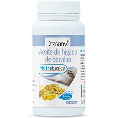 Drasanvi NUTRABASICS HUILE DE FOIE DE MORUE Vitamine E Riche en acides gras oméga 3 + vitamines A et D SANS GLUTEN 90 perles Drasanvi NUTRABASICS HUILE DE FOIE DE MORUE Vitamine E Riche en acides gras oméga 3 + vitamines A et D SANS GLUTEN 90 perles