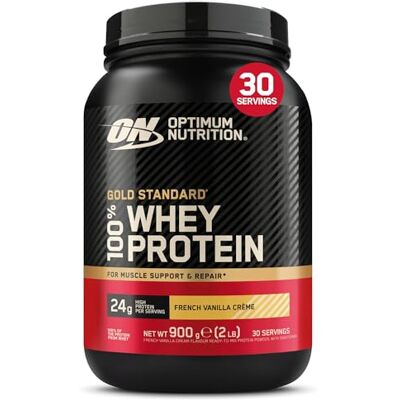 Optimum Nutrition Gold Standard 100% Whey Protéine en Poudre, 900 g French Vanilla Creme, 30 Portions, 24g de Protéines,BCAA, Soutient la Croissance et la Récupération Musculaires Optimum Nutrition Gold Standard 100% Whey Protéine en Poudre, 900 g French Vanilla Creme, 30 Portions, 24g de Protéines,BCAA, Soutient la Croissance et la Récupération Musculaires