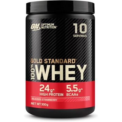 Optimum Nutrition Gold Standard 100% Whey Protéine en Poudre, 300 g Delicious Strawberry, 10 Portions, 24g de Protéines,BCAA,Soutient la Croissance et la Récupération Musculaires Optimum Nutrition Gold Standard 100% Whey Protéine en Poudre, 300 g Delicious Strawberry, 10 Portions, 24g de Protéines,BCAA,Soutient la Croissance et la Récupération Musculaires