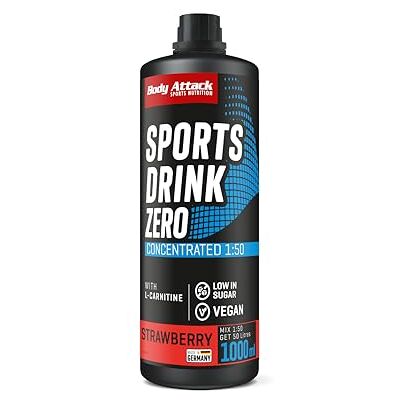 Body Attack Zero Sports Drink Sirop Fraise 1000 ml Avec vitamines et minéraux, faible sucre, seulement 12 kcal par litre, avec L-carnitine, végétalien, 200 portions Body Attack Zero Sports Drink Sirop Fraise 1000 ml Avec vitamines et minéraux, faible sucre, seulement 12 kcal par litre, avec L-carnitine, végétalien, 200 portions