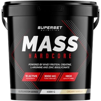 SUPERSET NUTRITION Mass Hardcore (4,5kg) Gainers Gainer enrichi en whey + créatine Vanille Crémeuse SUPERSET NUTRITION Mass Hardcore (4,5kg) Gainers Gainer enrichi en whey + créatine Vanille Crémeuse