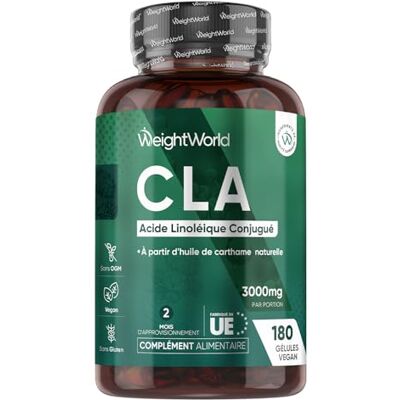 WeightWorld CLA 3000mg par Jour, Vegan Source d'Omega 6 Acides Gras Essentiels 80% Acide Linoléique Conjugué 180 CLA Gélules pour 2 Mois Issu d'Huile de Carthame sans OGM, sans Gluten WeightWorld CLA 3000mg par Jour, Vegan Source d'Omega 6 Acides Gras Essentiels 80% Acide Linoléique Conjugué 180 CLA Gélules pour 2 Mois Issu d'Huile de Carthame sans OGM, sans Gluten