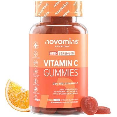 Novomins Vitamine C Gummies, 250 mg, Zink, Suikervrij, 60 Stuks, Vegan, Met zorgvuldig geselecteerde vitaminen, mineralen en botanicals, handige gummies ter ondersteuning van dagelijks welzijn Novomins Vitamine C Gummies, 250 mg, Zink, Suikervrij, 60 Stuks, Vegan, Met zorgvuldig geselecteerde vitaminen, mineralen en botanicals, handige gummies ter ondersteuning van dagelijks welzijn