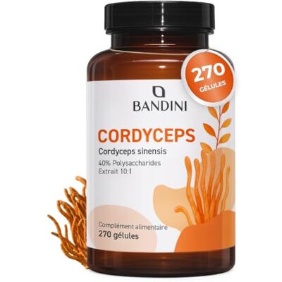 BANDINI ® Cordyceps Sinensis 6.500mg 270 Gélules pour 3 mois Extrait de champignon vital CS-4 (10:1) Énergie & Performance Sportive 40% de Polysaccharides Bioactifs Sans Additifs BANDINI ® Cordyceps Sinensis 6.500mg 270 Gélules pour 3 mois Extrait de champignon vital CS-4 (10:1) Énergie & Performance Sportive 40% de Polysaccharides Bioactifs Sans Additifs