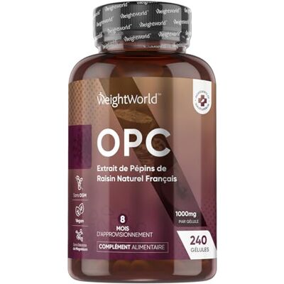 WeightWorld OPC Extrait de Pépins de Raisin Français (French Grapeseed Extract) 240 Gélules Vegan pour 8 Mois d'Apport 95% de Proanthocyanidines Oligomériques Vitis Vinifera L. avec Polyphénols, sans OGM WeightWorld OPC Extrait de Pépins de Raisin Français (French Grapeseed Extract) 240 Gélules Vegan pour 8 Mois d'Apport 95% de Proanthocyanidines Oligomériques Vitis Vinifera L. avec Polyphénols, sans OGM