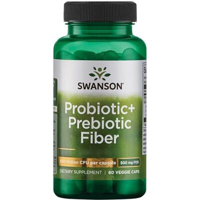Swanson , Probiotic + Prebiotic Fiber, Bifidobacterium lactis et Fructooligosaccharides, 500 millions d'UFC, 60 capsules végétaliennes, testées en laboratoire, sans soja, sans gluten, sans OGM Swanson , Probiotic + Prebiotic Fiber, Bifidobacterium lactis et Fructooligosaccharides, 500 millions d'UFC, 60 capsules végétaliennes, testées en laboratoire, sans soja, sans gluten, sans OGM