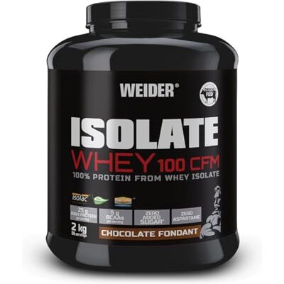 Weider Isolate Whey 100 CFM. Goût Chocolat Fondant. Mélange protéines avec isolat de protéines de lactosérum. Prise de masse musculaire. Sans aspartame. Faible teneur en sucre. 2kg Weider Isolate Whey 100 CFM. Goût Chocolat Fondant. Mélange protéines avec isolat de protéines de lactosérum. Prise de masse musculaire. Sans aspartame. Faible teneur en sucre. 2kg