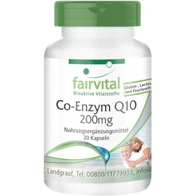 fairvital Coenzyme Q10 200mg, 30 gélules, HAUTEMENT DOSÉ, gélules de CoQ10 ubiquinone, VÉGÉTALIEN fairvital Coenzyme Q10 200mg, 30 gélules, HAUTEMENT DOSÉ, gélules de CoQ10 ubiquinone, VÉGÉTALIEN
