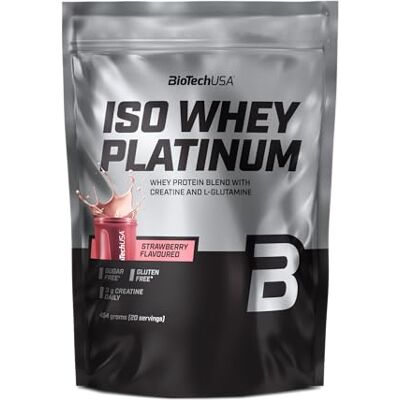 BioTechUSA Iso Whey Platinum Poudre de protéines de lactosérum isolées et concentrées 3 g de créatine par portion Avec zinc et vitamine B3 454 g, Fraise BioTechUSA Iso Whey Platinum Poudre de protéines de lactosérum isolées et concentrées 3 g de créatine par portion Avec zinc et vitamine B3 454 g, Fraise