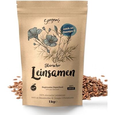 Senger's Graines de lin 1 kg – 100 % naturelles d'Autriche – Graines de lin brutes – Graines de lin non traitées – Acides gras oméga 3 – Sans huile de palme – Qualité alimentaire crue – Idéal pour la Senger's Graines de lin 1 kg – 100 % naturelles d'Autriche – Graines de lin brutes – Graines de lin non traitées – Acides gras oméga 3 – Sans huile de palme – Qualité alimentaire crue – Idéal pour la