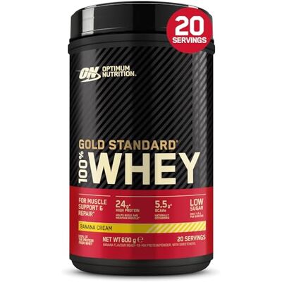 Optimum Nutrition Gold Standard 100% Whey Protéine en Poudre, 600g Banana Cream, 20 Portions, 24g de Protéines,BCAA, Soutient la Croissance et la Récupération Musculaires Optimum Nutrition Gold Standard 100% Whey Protéine en Poudre, 600g Banana Cream, 20 Portions, 24g de Protéines,BCAA, Soutient la Croissance et la Récupération Musculaires