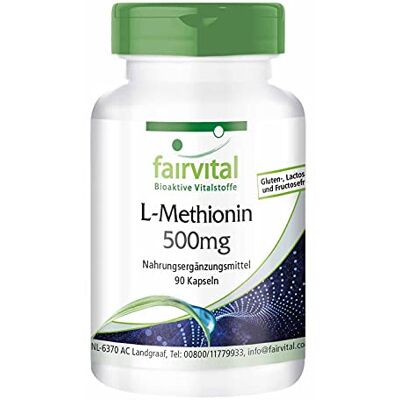 fairvital L-méthionine 500mg, 90 gélules, HAUTEMENT DOSÉ, VÉGÉTALIEN, acide aminé fairvital L-méthionine 500mg, 90 gélules, HAUTEMENT DOSÉ, VÉGÉTALIEN, acide aminé