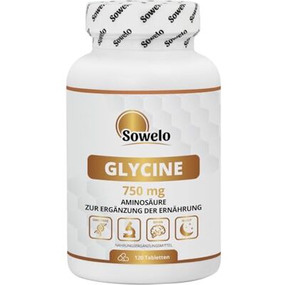 SOWELO Glycine, 120 comprimés d'acide aminé, haute concentration par comprimé 750 mg, pour 120 jours de complément alimentaire, contribue à la construction du collagène SOWELO Glycine, 120 comprimés d'acide aminé, haute concentration par comprimé 750 mg, pour 120 jours de complément alimentaire, contribue à la construction du collagène