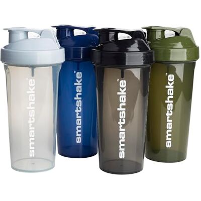 Smartshake Lite Lot de 4 shakers protéinés, unisexes, 600 ml, avec bouchon à vis anti-fuite, sans BPA, gris brume, vert armée, noir, bleu marine Smartshake Lite Lot de 4 shakers protéinés, unisexes, 600 ml, avec bouchon à vis anti-fuite, sans BPA, gris brume, vert armée, noir, bleu marine
