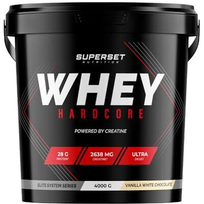 SUPERSET NUTRITION Whey Hardcore (4kg) Whey protéine Whey technique pour renforcer la masse maigre, la force et l'endurance Vanille Chocolat Blanc SUPERSET NUTRITION Whey Hardcore (4kg) Whey protéine Whey technique pour renforcer la masse maigre, la force et l'endurance Vanille Chocolat Blanc