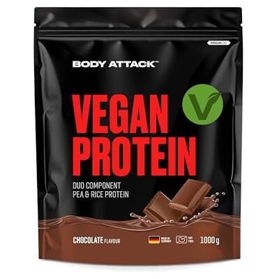 Body Attack Protéines végétaliennes duo-composants, 1000 g, chocolat, protéines végétaliennes provenant de deux sources, sac à fermeture éclair respectueux de l'environnement, 9 060 mg EAA et 4 650 mg Body Attack Protéines végétaliennes duo-composants, 1000 g, chocolat, protéines végétaliennes provenant de deux sources, sac à fermeture éclair respectueux de l'environnement, 9 060 mg EAA et 4 650 mg
