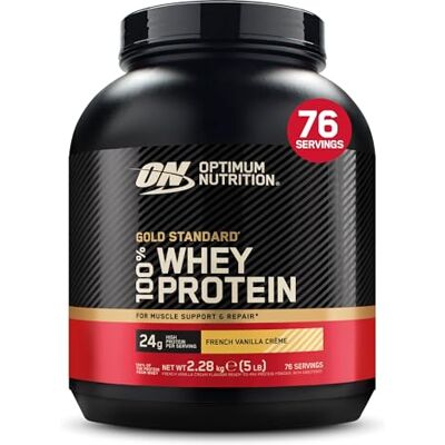 Optimum Nutrition Gold Standard 100% Whey Protéine en Poudre, 2,28 kg French Vanilla Crème, 76 Portions,24g de Protéines,BCAA, Soutient la Croissance et la Récupération Musculaires Optimum Nutrition Gold Standard 100% Whey Protéine en Poudre, 2,28 kg French Vanilla Crème, 76 Portions,24g de Protéines,BCAA, Soutient la Croissance et la Récupération Musculaires