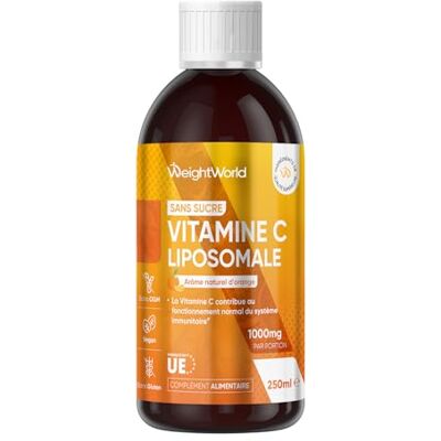 WeightWorld Vitamine C Liposomale 1000mg Liquide Vegan 250ml sans Sucre Vitamine C Liquide Liposomale en Format Sirop Arôme Nautrel d'Orange Vit C sans OGM avec Bouchon Doseur WeightWorld Vitamine C Liposomale 1000mg Liquide Vegan 250ml sans Sucre Vitamine C Liquide Liposomale en Format Sirop Arôme Nautrel d'Orange Vit C sans OGM avec Bouchon Doseur