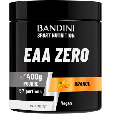 BANDINI ® EAA ZERO Poudre Acides Aminés Essentiels AAE 400g Powder Supplément Végétalien Sans Sucre Apport Optimal de 9 Amino Acids Puissant Pre Workout Boisson Vegan au goût d'Orange BANDINI ® EAA ZERO Poudre Acides Aminés Essentiels AAE 400g Powder Supplément Végétalien Sans Sucre Apport Optimal de 9 Amino Acids Puissant Pre Workout Boisson Vegan au goût d'Orange