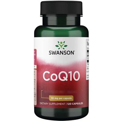 Swanson , CoQ10, 120 gélules sans gluten, 30 mg de coenzyme Q10 par dose, sans soja, sans OGM, goût neutre Swanson , CoQ10, 120 gélules sans gluten, 30 mg de coenzyme Q10 par dose, sans soja, sans OGM, goût neutre