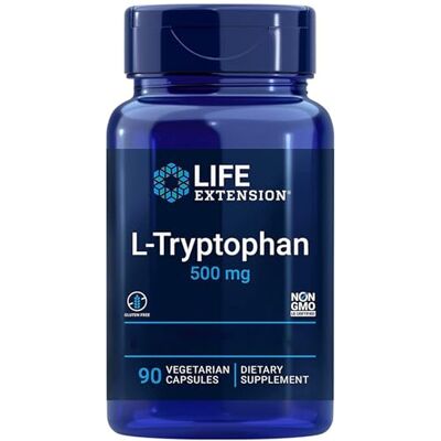 Life Extension , L-Tryptophane, 500mg, Hautement Dosé, 90 Capsules végétaliennes, Sans Gluten, Végétarien, Sans Soja, Sans OGM Life Extension , L-Tryptophane, 500mg, Hautement Dosé, 90 Capsules végétaliennes, Sans Gluten, Végétarien, Sans Soja, Sans OGM