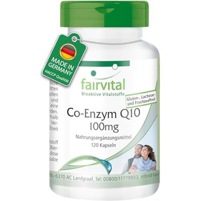 fairvital Coenzyme Q10 100mg, 120 gélules, faciles à avaler, HAUTE DOSÉE, gélules de CoQ10 ubiquinone, pour 4 mois, VÉGÉTALIEN fairvital Coenzyme Q10 100mg, 120 gélules, faciles à avaler, HAUTE DOSÉE, gélules de CoQ10 ubiquinone, pour 4 mois, VÉGÉTALIEN