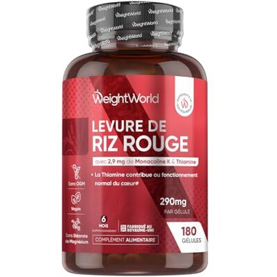WeightWorld Levure de Riz Rouge Vegan 290mg, 180 Gélules, avec CoQ10, 2.9mg Monacoline K, Vitamine B1 (Thiamine), Gélules de Riz Rouge sans Gluten ni Lactose ni Stéarate de Magnésium, 6 Mois d'Approvisionnement WeightWorld Levure de Riz Rouge Vegan 290mg, 180 Gélules, avec CoQ10, 2.9mg Monacoline K, Vitamine B1 (Thiamine), Gélules de Riz Rouge sans Gluten ni Lactose ni Stéarate de Magnésium, 6 Mois d'Approvisionnement