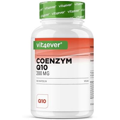Vit4ever Coenzyme Q10 avec 200 mg par gélule 180 gélules vegan 6 mois de réserve Q10 de haute qualité hautement dosé, sans additifs inutiles Vit4ever Coenzyme Q10 avec 200 mg par gélule 180 gélules vegan 6 mois de réserve Q10 de haute qualité hautement dosé, sans additifs inutiles