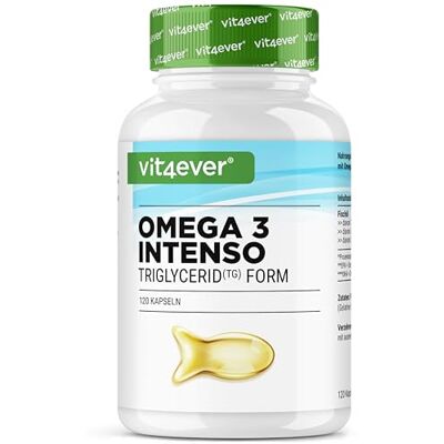 Vit4ever Omega 3 met 80% vetzuren 120 capsules 1000 mg visolie per capsule met EPA & DHA Triglyceridevorm Uitvoerig gezuiverd. Vit4ever Omega 3 met 80% vetzuren 120 capsules 1000 mg visolie per capsule met EPA & DHA Triglyceridevorm Uitvoerig gezuiverd.