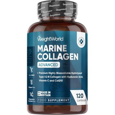 WeightWorld Collagène Marin Acide Hyaluronique Complexe 5-en-1, 120 Gélules Multi-Usage Peptides de Collagene Marin Hydrolysé, Type 1 & 3 Enrichi en Vitamine C, Zinc, Acide Hyaluronique, Coenzyme Q10 WeightWorld Collagène Marin Acide Hyaluronique Complexe 5-en-1, 120 Gélules Multi-Usage Peptides de Collagene Marin Hydrolysé, Type 1 & 3 Enrichi en Vitamine C, Zinc, Acide Hyaluronique, Coenzyme Q10