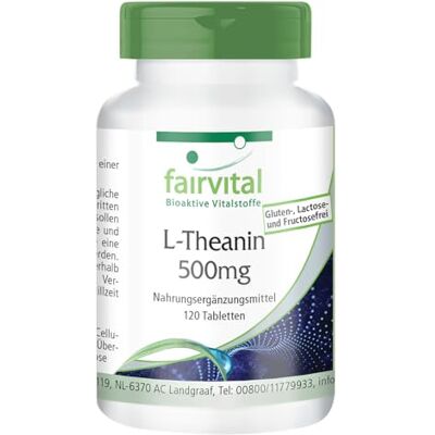 fairvital L-théanine 500mg, 120 comprimés, qualité certifiée et hautement dosée, 100% végétalien, facile à avaler, fabriqué en Allemagne fairvital L-théanine 500mg, 120 comprimés, qualité certifiée et hautement dosée, 100% végétalien, facile à avaler, fabriqué en Allemagne