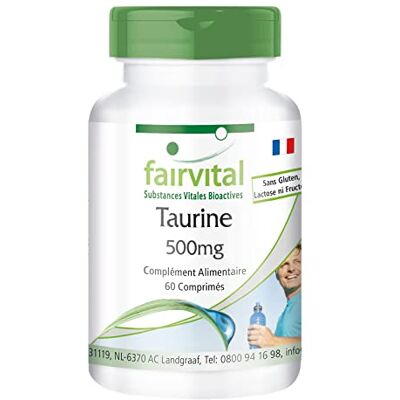 fairvital Taurine 500mg, 60 comprimés, forte concentration de 500mg par comprimé, VÉGÉTALIEN fairvital Taurine 500mg, 60 comprimés, forte concentration de 500mg par comprimé, VÉGÉTALIEN