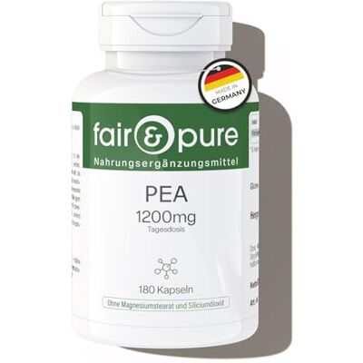 Pure PEA Capsules 1200mg par jour, 180 pièces, palmitoyléthanolamide, complément alimentaire végétalien sans additifs, fabriqué en Allemagne Pure PEA Capsules 1200mg par jour, 180 pièces, palmitoyléthanolamide, complément alimentaire végétalien sans additifs, fabriqué en Allemagne