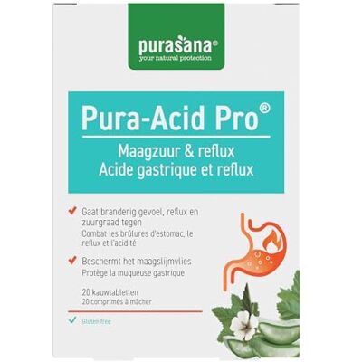 Purasana Pura-Acid Pro® – 20 comprimés à mâcher menthe – Anti-reflux & brûlures d’estomac – Soulage jusqu’à 4 h – Calcium, magnésium, aloe vera, guimauve & mauve – Vegan, sans gluten Purasana Pura-Acid Pro® – 20 comprimés à mâcher menthe – Anti-reflux & brûlures d’estomac – Soulage jusqu’à 4 h – Calcium, magnésium, aloe vera, guimauve & mauve – Vegan, sans gluten