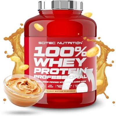 Scitec Nutrition 100% Whey Protein Professional Complexe de whey Concentré et isolat de lactosérum avec enzymes digestives protéines pour les muscles 2,35 kg, Beurre de cacahuète Scitec Nutrition 100% Whey Protein Professional Complexe de whey Concentré et isolat de lactosérum avec enzymes digestives protéines pour les muscles 2,35 kg, Beurre de cacahuète