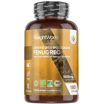 WeightWorld Fenugrec Gélule Bio Vegan, 180 Gélules Multiusages – Fenugrec Bio gelules sans Additifs, sans Gluten ni Lactose, 1500mg Fenugreek Capsules pour 3 Mois, sans Stéarate de Magnésium WeightWorld Fenugrec Gélule Bio Vegan, 180 Gélules Multiusages – Fenugrec Bio gelules sans Additifs, sans Gluten ni Lactose, 1500mg Fenugreek Capsules pour 3 Mois, sans Stéarate de Magnésium