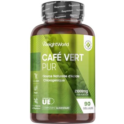 WeightWorld Café Vert en gélules 21000mg par Jour, 90 Gelules de Cafe Vert Vegan, Extrait de Green Coffee Bean Arabica, Source Naturelle d'Acide Chlorogénique, Vitamine B & Magnésium, 1 Mois d'Approvisionnement Extrait de grains de café verts, 90 capsul WeightWorld Café Vert en gélules 21000mg par Jour, 90 Gelules de Cafe Vert Vegan, Extrait de Green Coffee Bean Arabica, Source Naturelle d'Acide Chlorogénique, Vitamine B & Magnésium, 1 Mois d'Approvisionnement Extrait de grains de café verts, 90 capsul