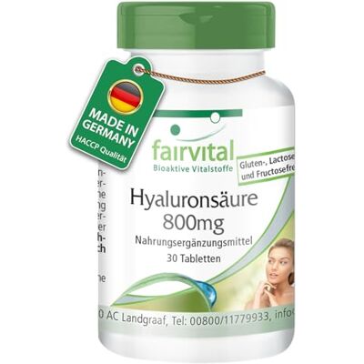 fairvital Acide hyaluronique 800mg, 30 comprimés, très hautement dosé, boîte mensuelle, 100% végétalien, qualité certifiée, fabriqué en Allemagne fairvital Acide hyaluronique 800mg, 30 comprimés, très hautement dosé, boîte mensuelle, 100% végétalien, qualité certifiée, fabriqué en Allemagne