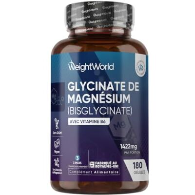 WeightWorld Magnesium Bisglycinate + Vitamine B6 1422mg 180 Gélules Vegan le Magnésium Contribue à Réduire la Fatigue & l'Épuisement (EFSA) 2 Gélules par Jour pour 3 Mois d'Approvisionnement WeightWorld Magnesium Bisglycinate + Vitamine B6 1422mg 180 Gélules Vegan le Magnésium Contribue à Réduire la Fatigue & l'Épuisement (EFSA) 2 Gélules par Jour pour 3 Mois d'Approvisionnement