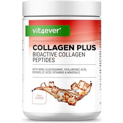 Vit4ever Collagen Plus 500 g de poudre avec MSM, glucosamine HCL, acide hyaluronique, extrait d'encens 100% collagène bioactif hydrolysé peptides collagène type 1 & 3 goût Cola Vit4ever Collagen Plus 500 g de poudre avec MSM, glucosamine HCL, acide hyaluronique, extrait d'encens 100% collagène bioactif hydrolysé peptides collagène type 1 & 3 goût Cola