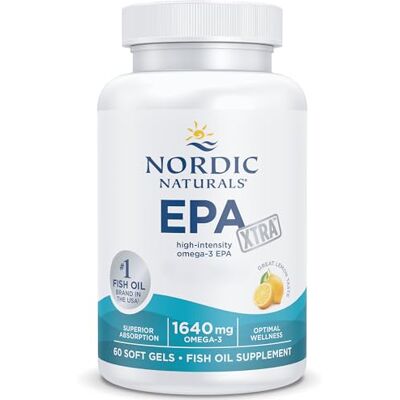 Nordic Naturals EPA Xtra 1640 mg Capsules oméga-3 avec acides gras oméga Huile de poisson haute dose avec EPA et DHA Goût citron 60 gélules molles Sans soja Sans gluten Nordic Naturals EPA Xtra 1640 mg Capsules oméga-3 avec acides gras oméga Huile de poisson haute dose avec EPA et DHA Goût citron 60 gélules molles Sans soja Sans gluten