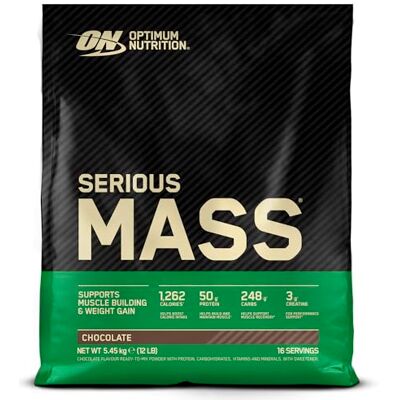 Optimum Nutrition Serious Mass Gainer en Poudre, Goût Chocolat, 5.45kg, 16 Doses Optimum Nutrition Serious Mass Gainer en Poudre, Goût Chocolat, 5.45kg, 16 Doses