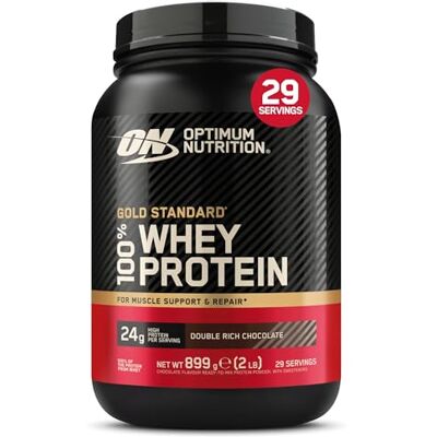 Optimum Nutrition Gold Standard 100% Whey Protéine en Poudre, 899 g Double Rich Chocolate, 29 Portions, 24g de Protéines,BCAA,Soutient la Croissance et la Récupération Musculaires Optimum Nutrition Gold Standard 100% Whey Protéine en Poudre, 899 g Double Rich Chocolate, 29 Portions, 24g de Protéines,BCAA,Soutient la Croissance et la Récupération Musculaires